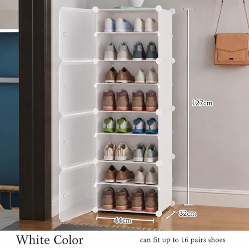 Image of AYSIS ๐ ๐๐ข๐๐ซ Shoe Rack for Home with Transparent Doors, Modular Dustproof Shoe Storage Cabinet, Foldable Plastic Space Saving Shoe Stand Organizer for Entryway, Bedroom & Living Room - White