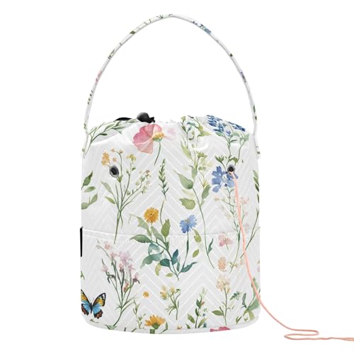 Yarn Storage Bag Small Crochet Bag Knitting Bag Organizer Green Flower Grass Yarn Bags for Crocheting Basket