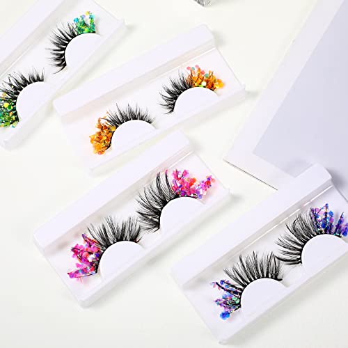 False Lashes 6D Fluffy Glitter Eyelashes Long Dramatic Colorful Lashes Decorative Fun Fake Eyelashes Wispy Mink Costume Eyelashes False Eyelashes For Halloween Cosplay Makeup, 4 Pairs (Elegant Style) #TOP2