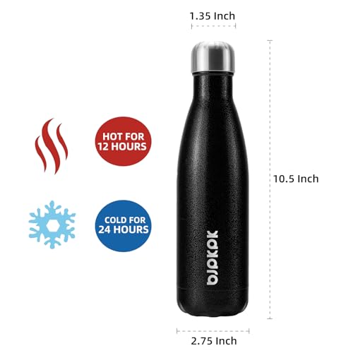 Image of BJPKPK Insulated Water Bottles 17oz, Leak Proof Stainless Steel Water Bottle Keeps Cold for 24 Hours and Hot for 12 Hours, BPA Free,Black