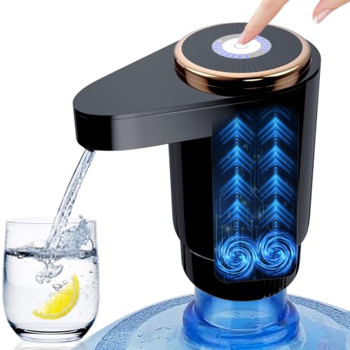 EasySpeed Dispensador de Agua de Doble Velocidad | Recargable 1200mAh Bomba de Grifo para Botellas con 1 Adaptador | Compatible con Garrafas de 3 a 20 litros | para Camping, Casa & Oficina, Negro