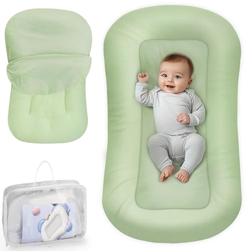 Image of Infant Support Cushion - Baby Support Cushion for Newborn, 0-24 Months, Portable Tummy Time Mat for Home and Travel, Soft Cotton, Supervised Use, Baby Essentials Gift, Green (Cover Included)