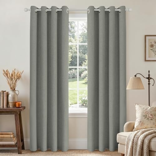 Image of Joydeco Grey 90 Inch Blackout Curtains, Gray Blackout Curtains 90 Inches Long for Living Room, Thermal Insulated Linen Blackout Curtains with Grommets(42x90 inch, Grey)