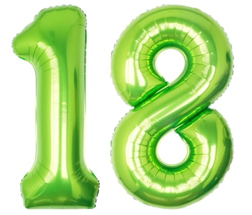 Image of 40 Inch Green Number 18 Balloon Lime Big Large Helium Number 0-9 | Giant Digital 18th Foil Mylar Party Balloon for Birthday Party Anniversary Graduation Decorations