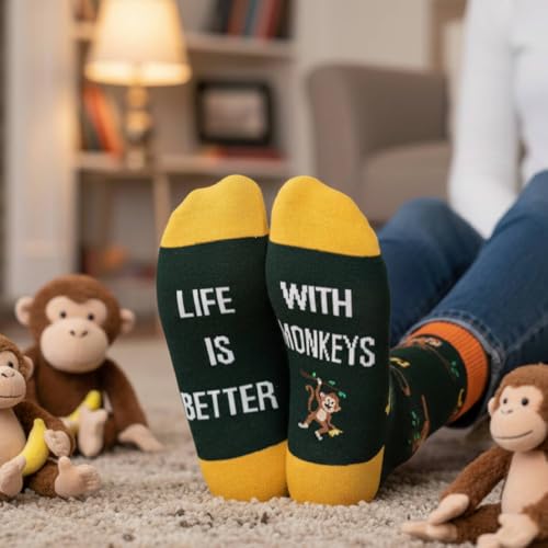 Zmart Funny Monkey Lover Gifts - Novelty Crazy Silly Monkey Socks, Cute Stocking Stuffers