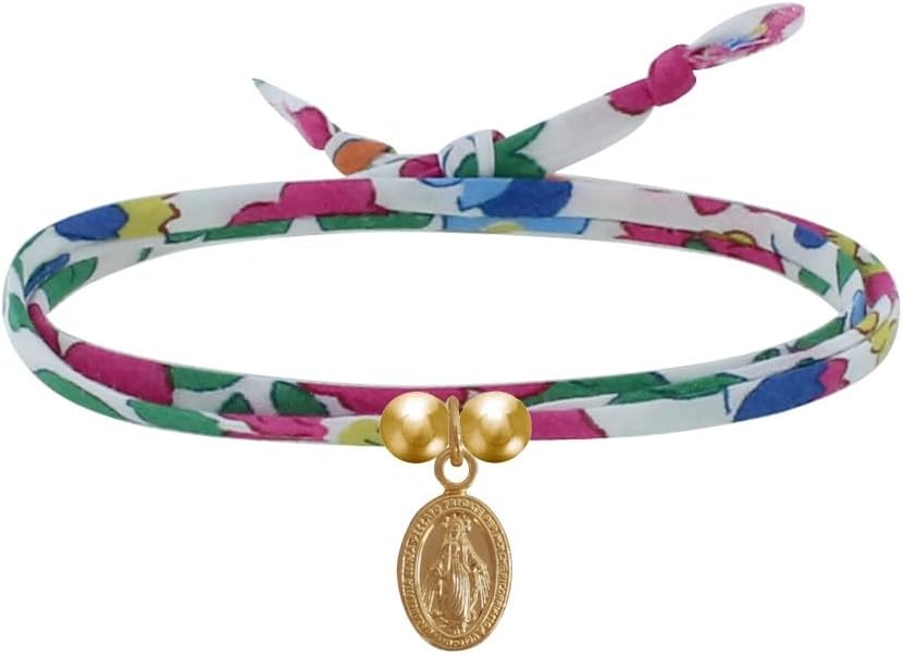 LES POULETTES JEWELS - Bracelet Double Link liberty and Small Oval Medallion Miraculous Virgin Gold Plated