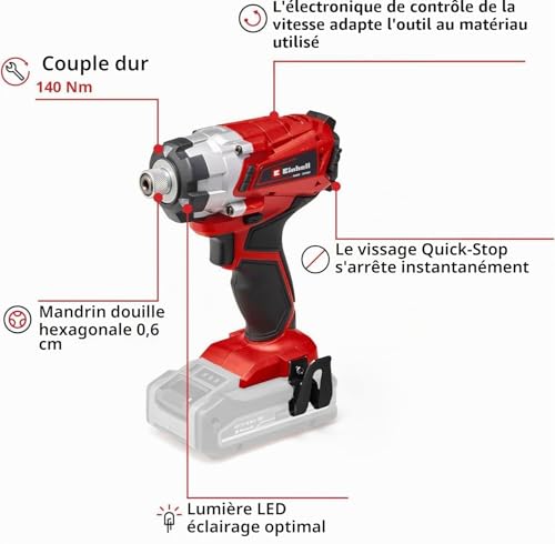 Visseuse À Chocs Sans Fil Einhell TE-CI 18/1 Li – 18 V, 140 Nm, Régime 0-2300 trs/min - vue 7