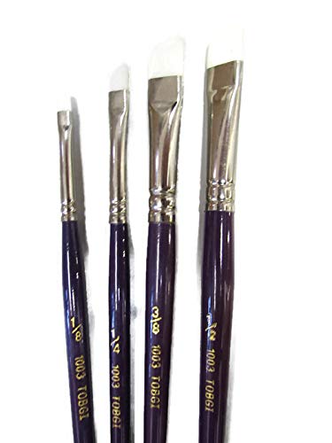 4-Tobgi Artist Brush Set White Synthetic Angular 1/8''-1/4''-3/8''-1/2'' Short Handle