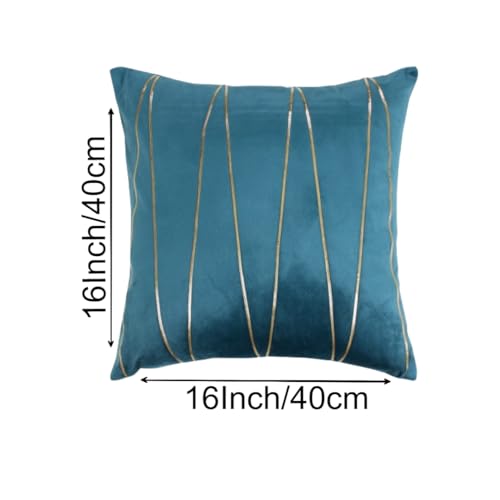 Image of Amazon Brand - Umi Gold Leather Striped Pack of 2 Throw Pillow Covers Velvet Decorative Cushion Covers Cases for Sofa Bedroom Livingroom Car 16 x 16 inch in Deep Teal Color