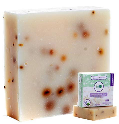 360Feel Lavender Patchouli Soap - 5Oz Castile Handmade Soap Bar- Refreshing Earthy With Peppermint Leaves Skin Scrub Exfoliation - Man Soap-Essential Oils - Gift Ready #TOP5