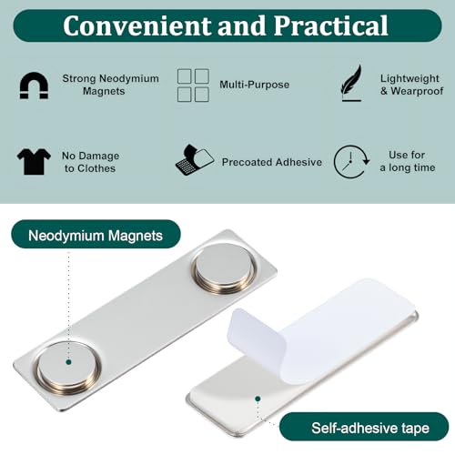Quilax 30 Stück Magnetische Namensschilder,Magnet Namensschild Halter mit 2-Punkt Magnet,45 x 13mm,Magnetische Namensschilder für Kleidung,für Messen, Konferenzen oder Präsentationen,Ausweishalter