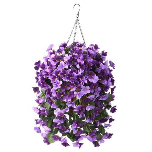 INQCMY Artificial Fake Hanging Flowers Plants with Basket for Spring