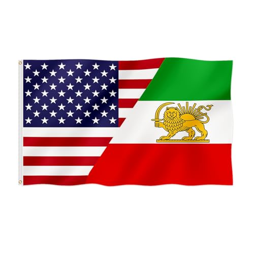 USA and Old Iran Historic Persia Friendship Flag 2x3FT Former Lion Sun Iranian Flag Fade Proof Gorgeous Color Thicker Polyester with 2 Brass Grommets