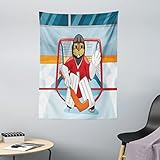 ABAKUHAUS Eishockey Wandteppich & Tagesdecke, Karikatur-Biber-Tormann, aus Weiches Mikrofaser Stoff Dreck abweichender Digitaldruck, 110 x 150 cm, Mehrfarbig