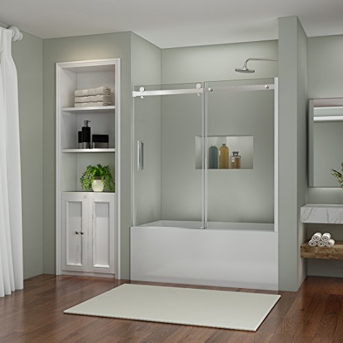 SUNNY SHOWER Tub Shower Door with 5/16 in. Clear Glass Panel Frameless Bathtub Glass Shower Door 58.5-60 in. W x 62 in. H, Chrome Finish