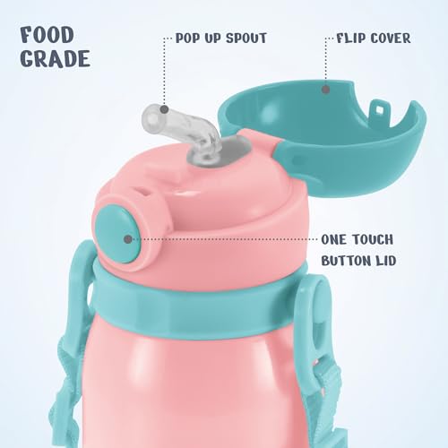 Image of MILTON Torque 650 ISI Certified Stainless Steel Water Bottle, Leak Proof, Rust Proof, Single walled,1 Yr Warranty, Ideal Sipper Water Bottle for School Kids Bottle, 625 ml, Pink (Flowers)