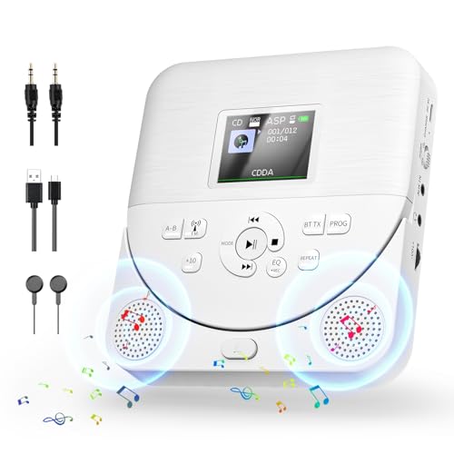 FELEMAN Lettore CD portatile Bluetooth, Bianco