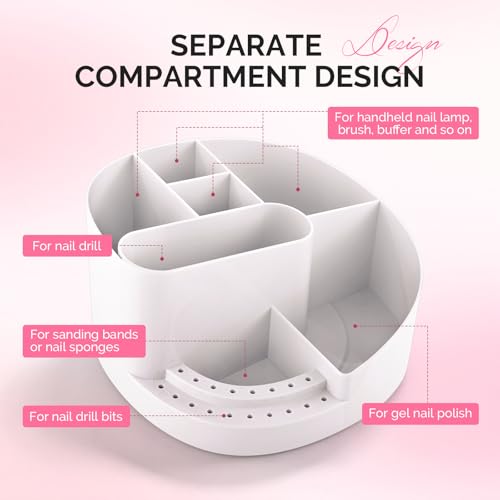 Image of MelodySusie Nail Drill Holder and Nail Art Tools Storage Box, Large Capacity Sturdy Desk Organizer for 3 /32 inch Nail Drill Bits, Nail Tech Supplies Container for Acrylic Salon & Home, White