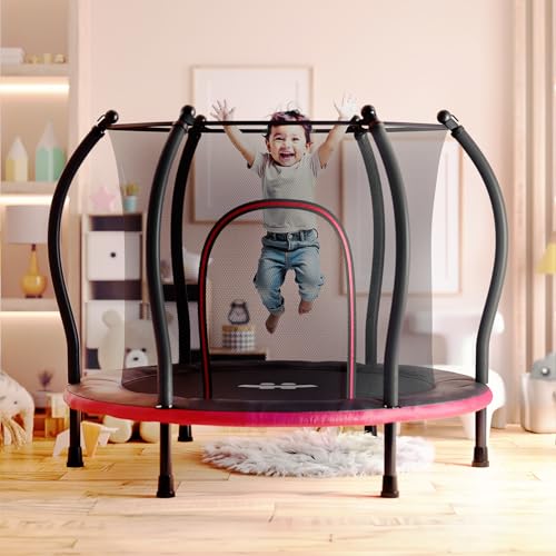 Image of Happin 55'' Trampoline for Kids with Safety Enclosure, Indoor & Outdoor Toddler Trampoline, Ultra Safe Design with Multi Activity Accessories, Perfect Toddler Gift for Boys & Girls Ages 1-8
