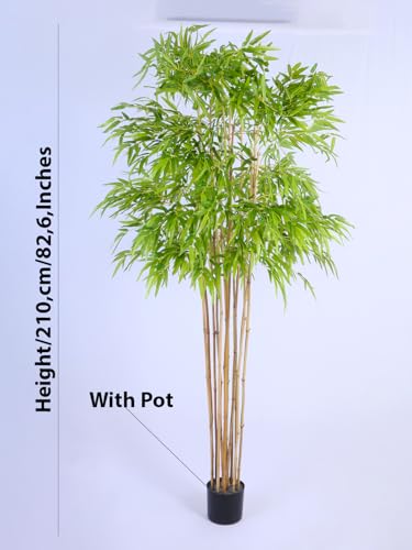 Image of ARICK DECOR 7Ft Artificial Bamboo Tree in Pot, 7ft Realistic Faux Bamboo Silk Plant with Natural Canes, Peacock Shaped Extra Large Floor Decor for Home, Office & Balcony