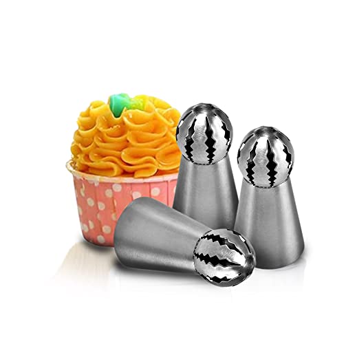 Skypia 3PCS Stainless Steel Grass Icing Nozzles Set Christmas Cupcake Mousse Cake Decorating Tips Piping Nozzles DIY Baking Tools (Russian Ball)