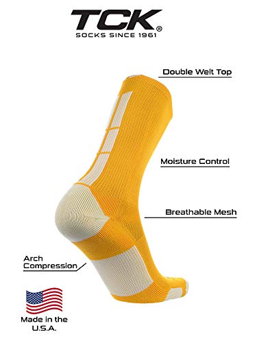 Tck Baseline 3.0 Athletic Crew Socks (Gold/White, Small) #TOP2