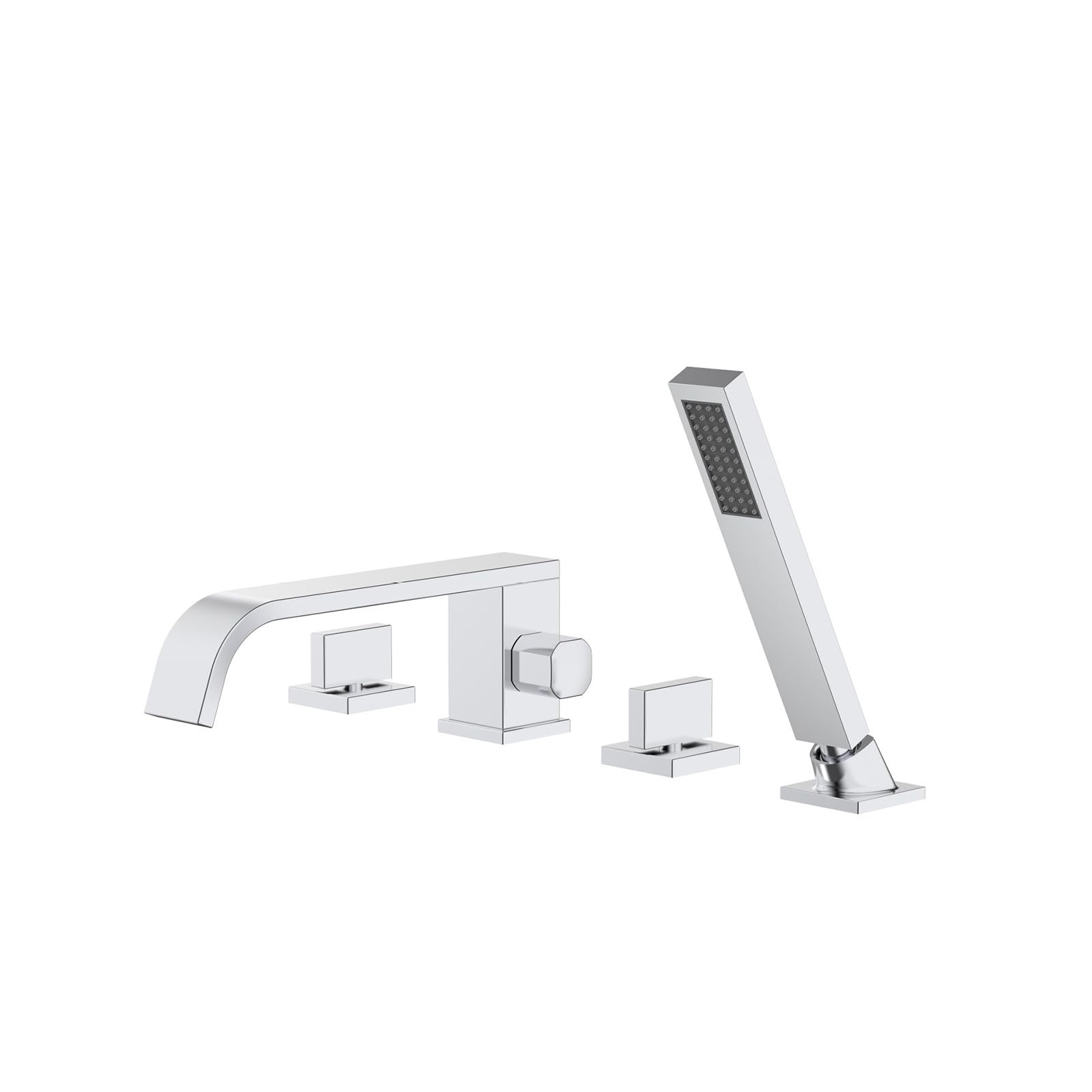 ZYCHSJXA Waterfall Tap Bath Bathtub 4 Hole Taps Set with Shower Mixer Faucet 360 Swivel Chrome