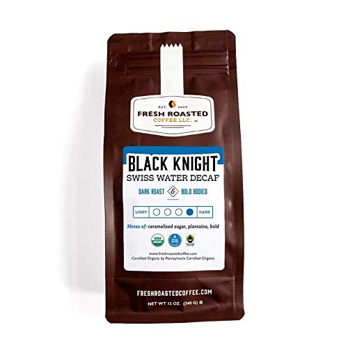 Fresh Roasted CoffeeFair Trade Organic Black Knight Water Processed Decaf, 12 oz, Dark Roast, Kosher, Whole Bean