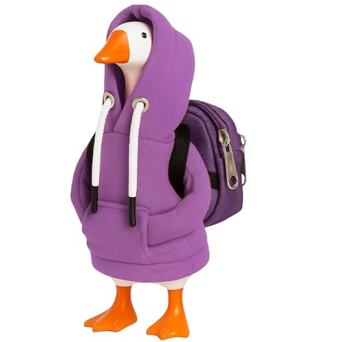 MIRJXB Desk Goose Outfits, Purple Hoodie and Backpack Set, 7 Inch Mini Desk Goose Clothes, Fall Themed Decor for Goose‘s Lovers and Coworkers