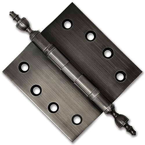 Finsbury Hardware Solid Brass Door Hinge Heavy Duty Ball Bearing Polished 4X4 Inch With Decorative Screw-On Tips Included - Set Of 24 Hinges (Pewter) #TOP4