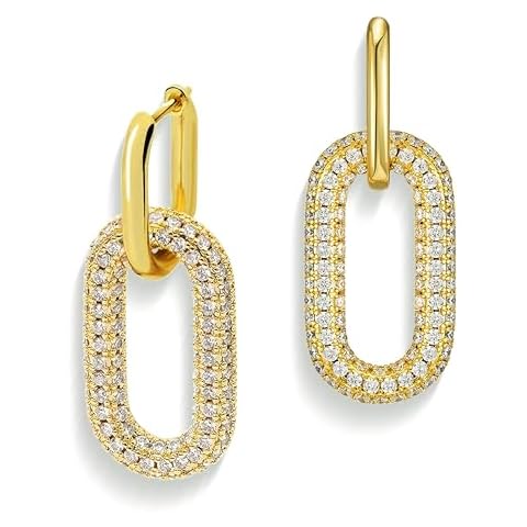 Sonateomber Chunky Gold Rectangle Paperclip Hoop Dangle Drop Earrings for Women, Trendy Statement Rhinestone Chain Link Circle Lightweight Dangling Huggie Earing Prom Jewelry Gift Cover