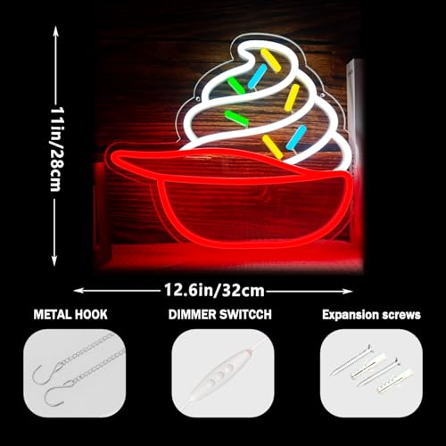 Image of Ice Cream Neon Sign ice cream neon light ice cream signs for wall decor Business Store Cafe Drink Shop calssroom Restaurant Decor Adjust Brightness