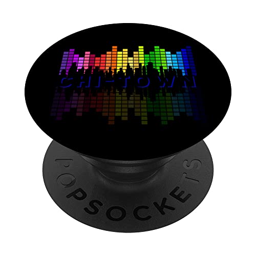 Chi Town EDM Music Concert Equalizer Art Chicago Skyline PopSockets Swappable PopGrip, Black