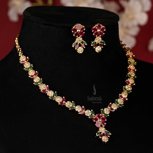 Image of Sasitrends Micro Gold Plated Peacock AD Stone Studded Jewellery Set