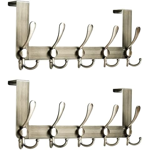 HONSKY Over Door Hook- Rustic,5 Triple Hooks Sturdy Over Door Hanger,Metal Durable Door Towel Rack for Hanging Coat,Clothes,Jacket, Antique Bronze Cover