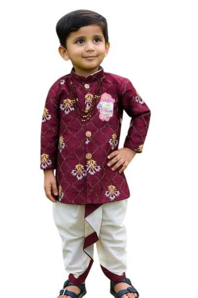 Kid Boys Maroon White Stylish Long Sleeves Sherwani & Bottom Set - Review, Price and Buying Guide