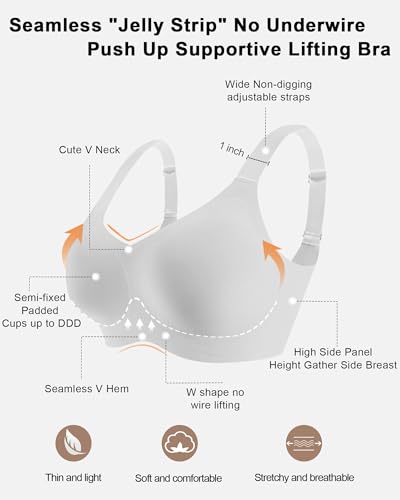 Image of HORISUN Seamless Bras Full Coverage Wireless Push Up Bra for Women No Underwire Comfort V Neck Bralettes with Support