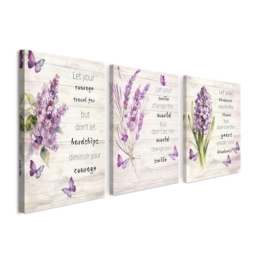 3 Piece Wall Art 16 x 20 Inches Framed Canvas Set Lavender Flower Quote Wall Decor for Living Room Bedroom Office Hallway Inspirational Floral Wall Art Pictures Rustic Farmhouse Wall Decor Ready to Hang with Velcro and Pre Installed HooksBullet Points