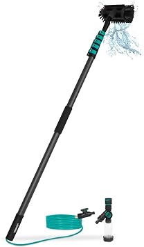VONROC Telescopic Washing Brush with Telescopic Handle 7.5 m [100% Carbon] - Extendable Telescopic Rods Cleaning for Windows Patio Roof Solar System - Includes Brush Hose Soap Dispenser