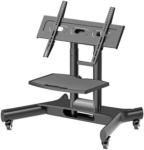 ONKRON Tilting Mobile TV Stand for 32"  70 Inch LCD LED OLED TV Screens & Touch Panels Rolling TV Cart on Wheels with Shelf TS1350 Black