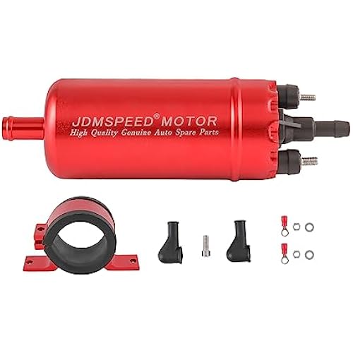 Universal External In Line Fuel Pump High Pressure With Mounting Bracket Clamp 12V Gasoline Fuel Injection Pump Replacement 0580464070 0580453911 0580463017 Red Electric Injection Systems