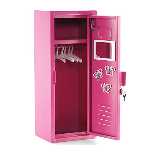 Emily Rose 18 Inch Doll Clothes Storage Option - Bright Pink School Locker With Tons Of Accessories | 18" Doll Clothing Closet - Includes Lock, Key & 5 Hangers #TOP2