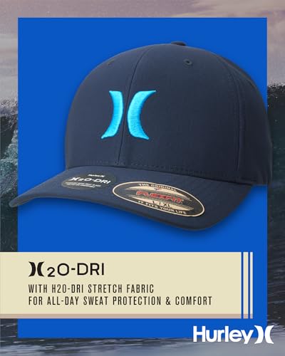 Hurley Mens Baseball Cap - Moisture Wicking Curved Brim Flexfit Fitted Hats for Men with H2O-Dri Sweatband (Sizes: S-XL)