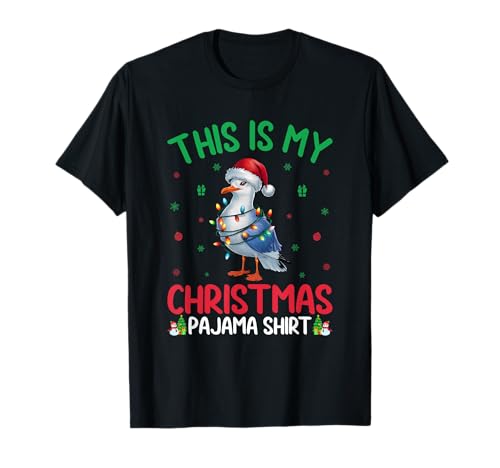 Image of Ugly Xmas Tree Lights Santa Seagull Christmas Pajama T-Shirt