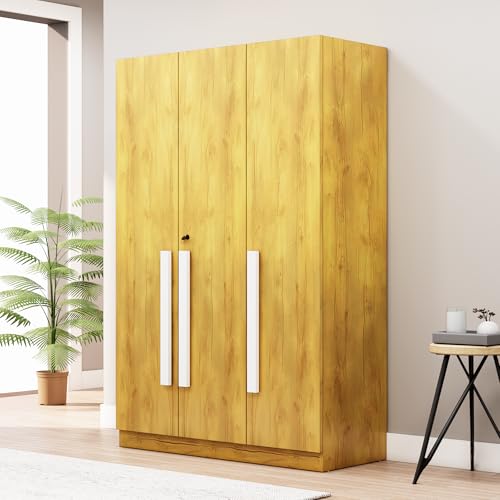 Image of Bniture 3 Door Wardrobe for Bedroom with Lockable Door & Hanging Space | Almirah for Clothes with Elevated Bottom Base | Wardrobe for Storage | 3 Years Warranty (Giant Wood, HXWB111)