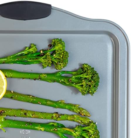 Russell Hobbs RH01914EU Pearlised Baking Tray, Non-Stick Baking Sheet, Carbon Steel, PFOA Free, 38 cm, Silicone Handles, Kitchen Cookware for Roasting Vegetables, Meat, Matte Grey