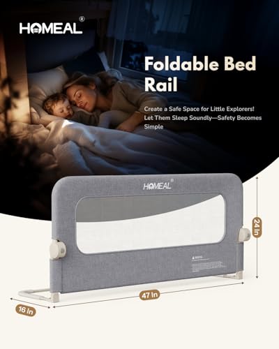 HOMEAL Toddler Bed Rails - 47"x24" Foldable Baby Bed Rail Guard with U-Shape Base - Kids Guard for for Twin, Full, Queen, King Beds - Breathable Bed Rail for Baby, Grey, 1 Pack — view 5