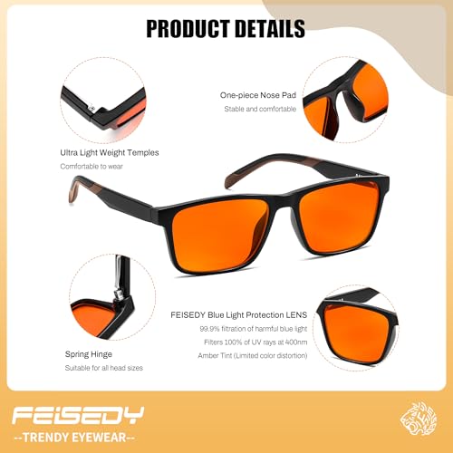 Image of FEISEDY Blue Light Glasses for Better Sleep Amber Computer Gaming TV Anti Eyestrain Glasses with Spring Hinge B0249