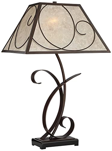 Franklin Iron Works Teri Rustic Farmhouse Country Cottage Table Lamp 27" Tall Brown Metal Floral Light Mica Tapered Shade For Bedroom Living Room Nightstand Bedside Night Stand Office Kids Room #TOP16