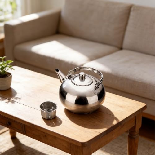 JoyousMall Stainless Steel Teapot with Strainer – 1L, 1.5L, 2L Small Tea Pot with Removable Infuser – Rustproof & Fade-Resistant for Perfect Brewing (14cm) - Image 3